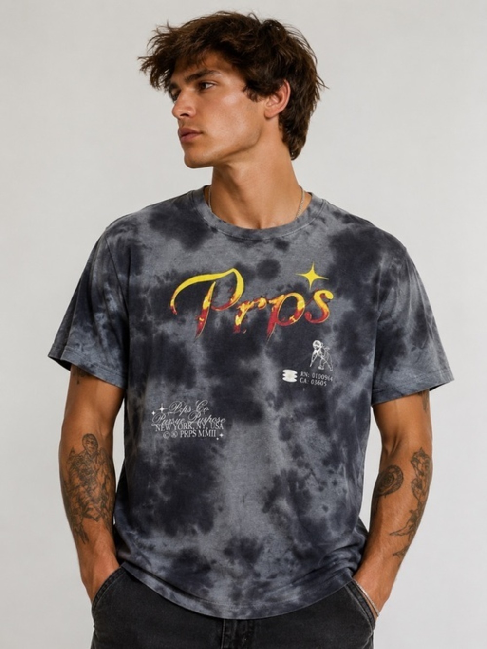 PRPS Goods & Co Tie Dye Graphic T-Shirt Gray Black 100% Cotton Size XL
